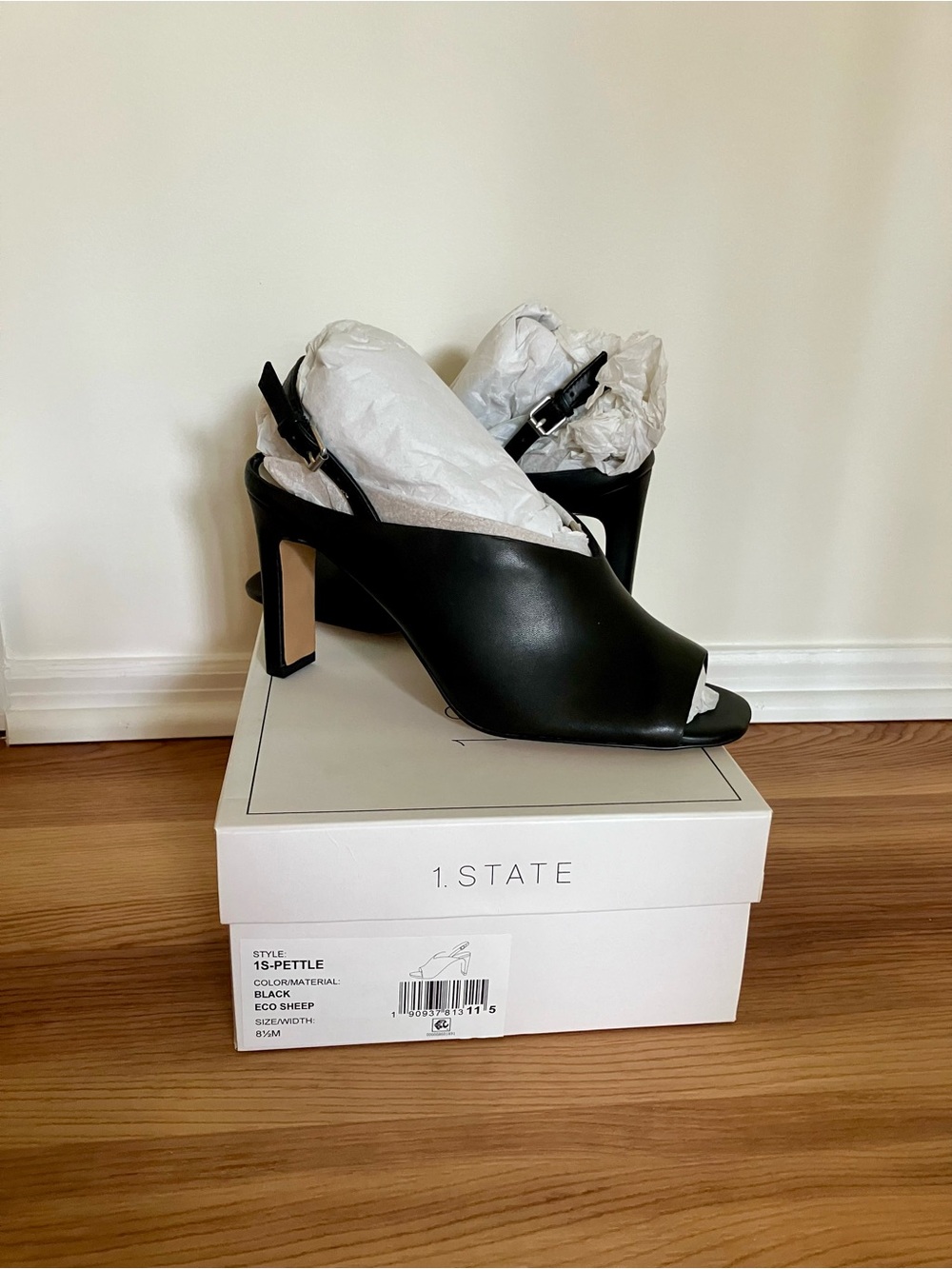 ***[NIB] !!! 1.STATE Pettle Black Peep Toe Slingback Block Heels